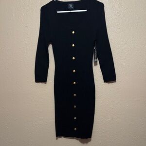 Derek Heart Black Long Sleeve Dress with Gold Buttons
